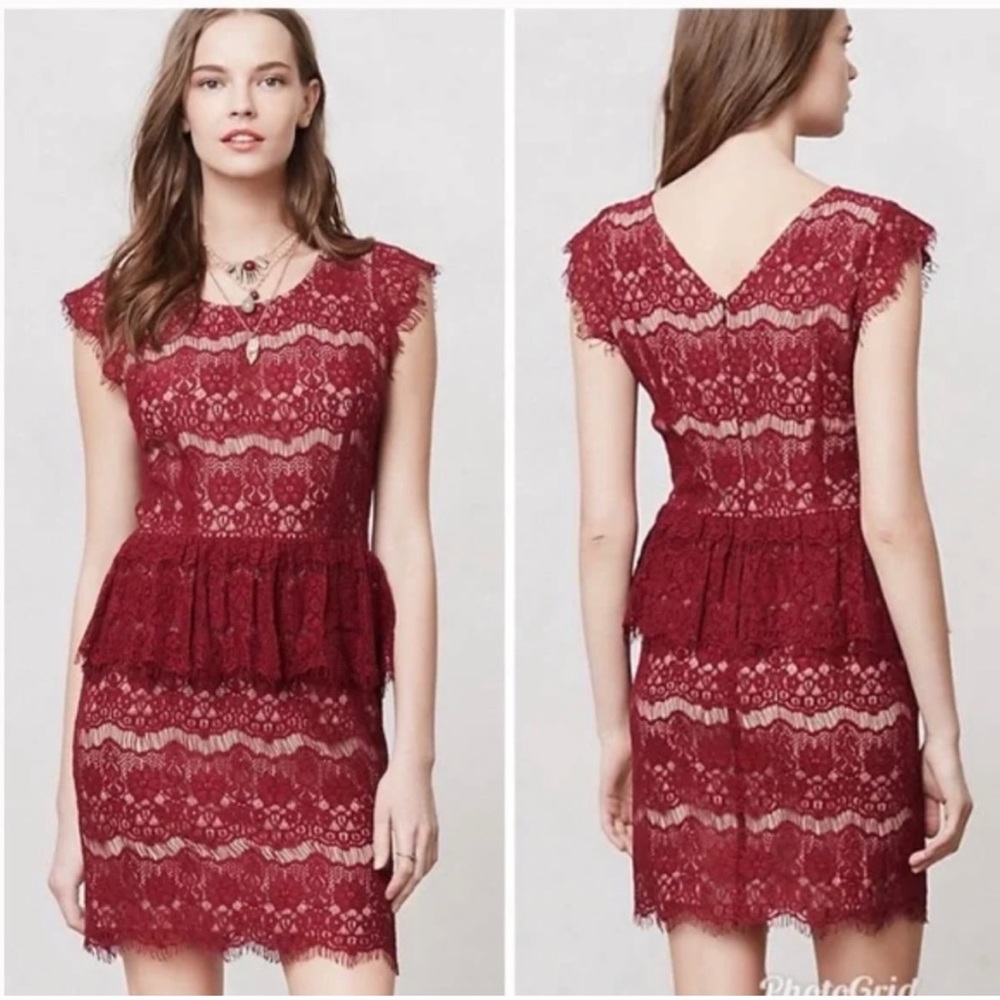 Anthropologie Maeve Elsa Petite Lace Peplum Dress